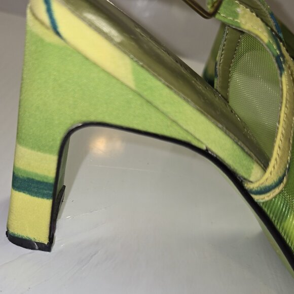 Coup D'Etat LTD Zany Women's Green Striped Block Heels Slingback Pumps Size 9.5 - Picture 7 of 10